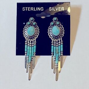 Royston Turquoise Sterling Silver Navajo Dangle Earrings